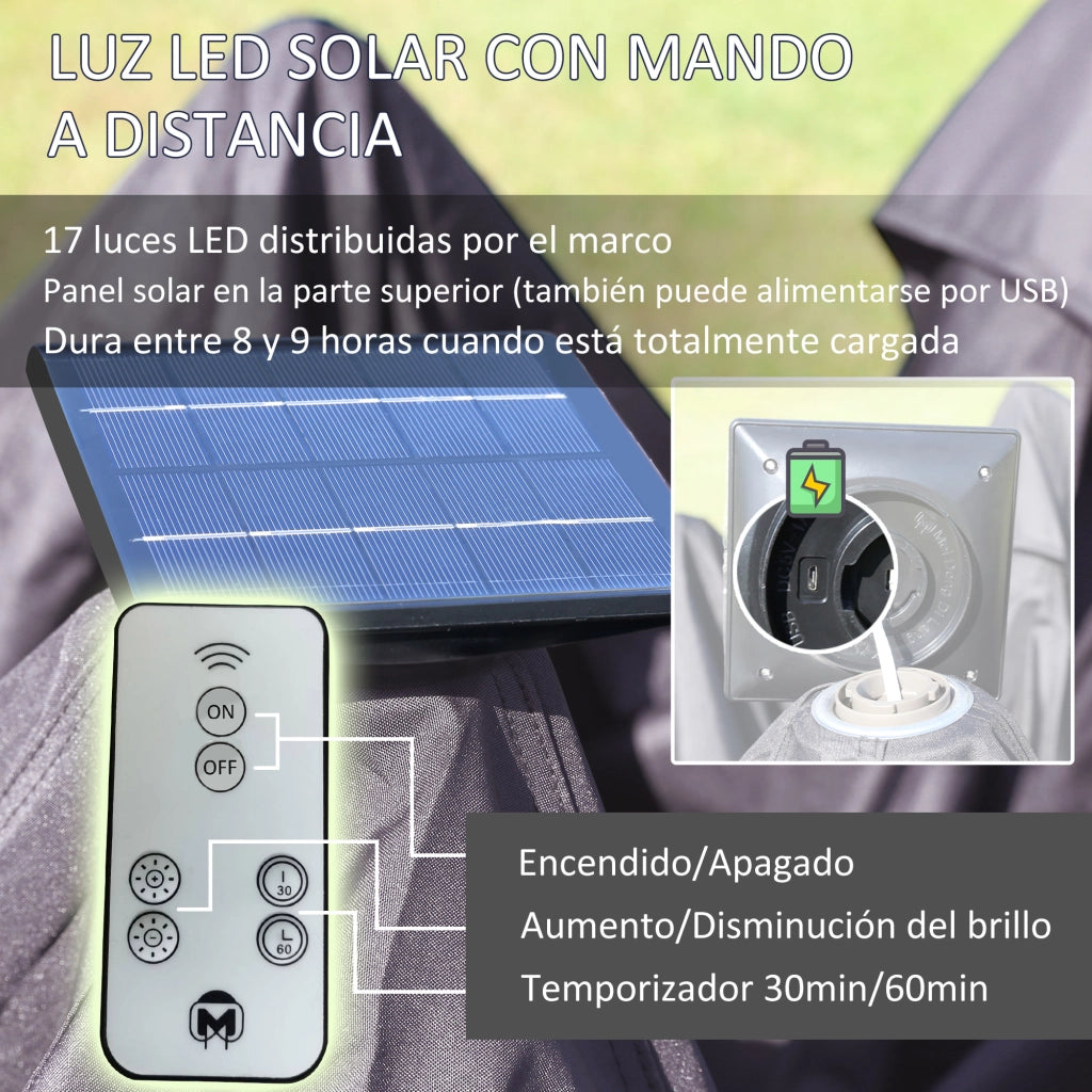 Tenda da Giardino Pieghevole con Luci LED e Zanzariere ¨C zephmum ¨C 3,3x3,3 m Beige
