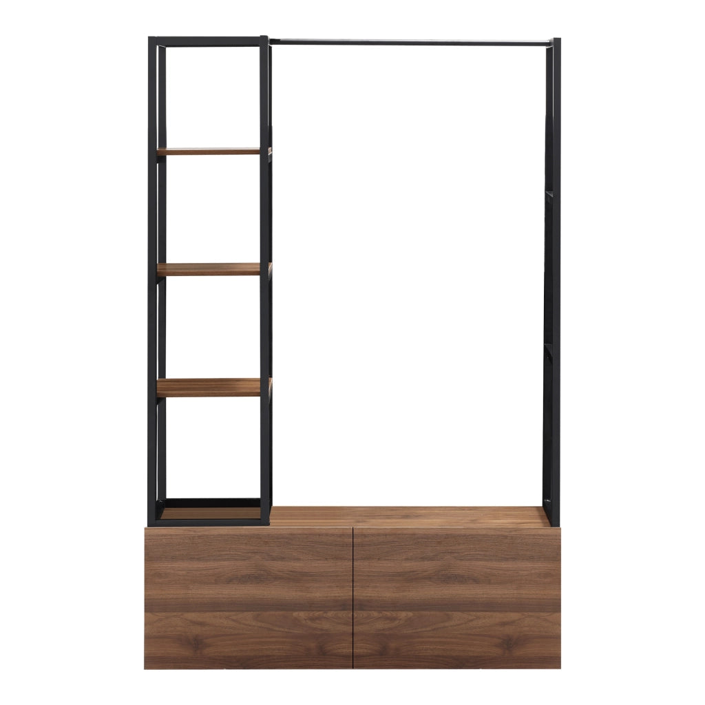 Armadio Aperto Egmating per Guardaroba 180 x 120 x 40 cm  - Color Noce / Nero [en.casa]