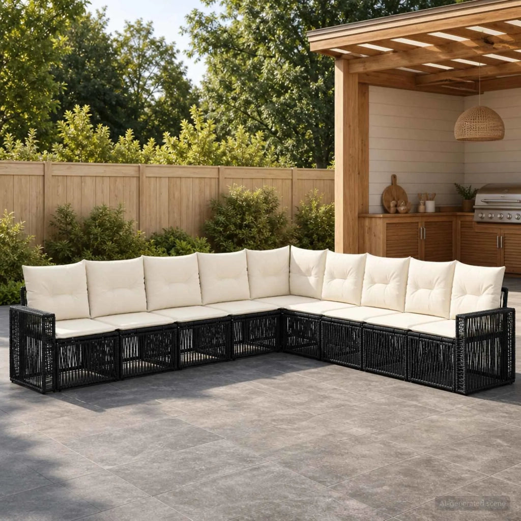 Set Divano da Giardino 9 pz Nero e Bianco Crema polyrattan 3435145