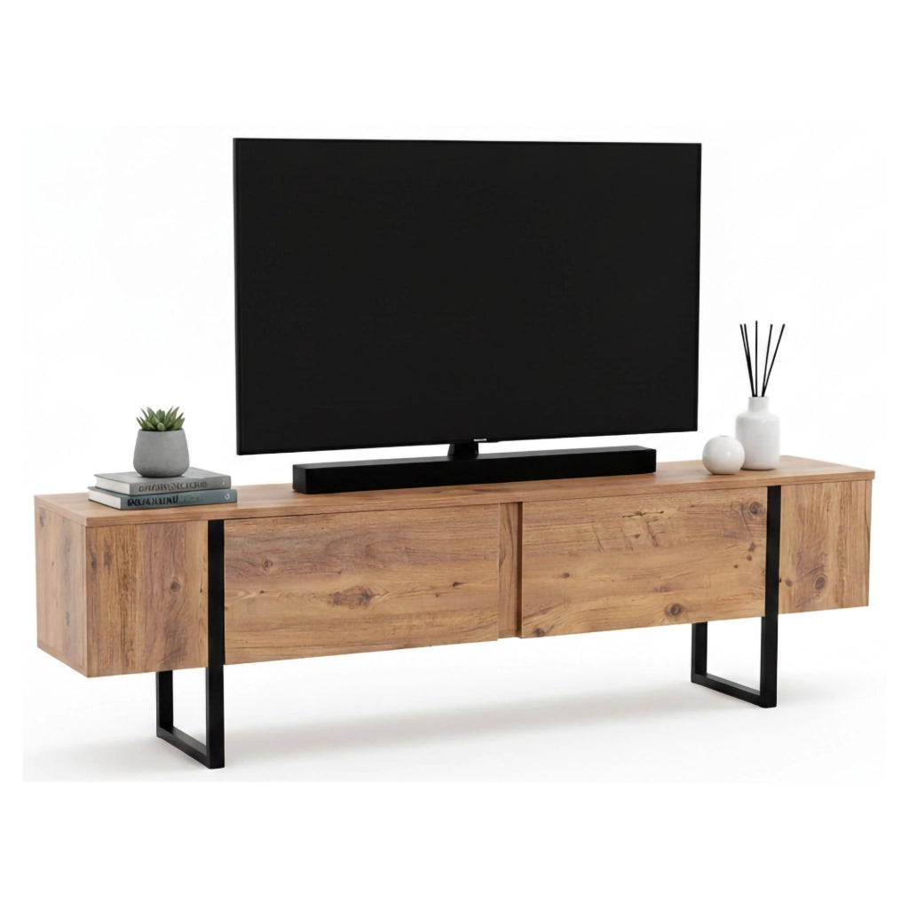 Mobile porta TV Lilith, Credenza da soggiorno, Armadio basso per TV, Base parete attrezzata, 180x30 h50 cm, Pino e Nero