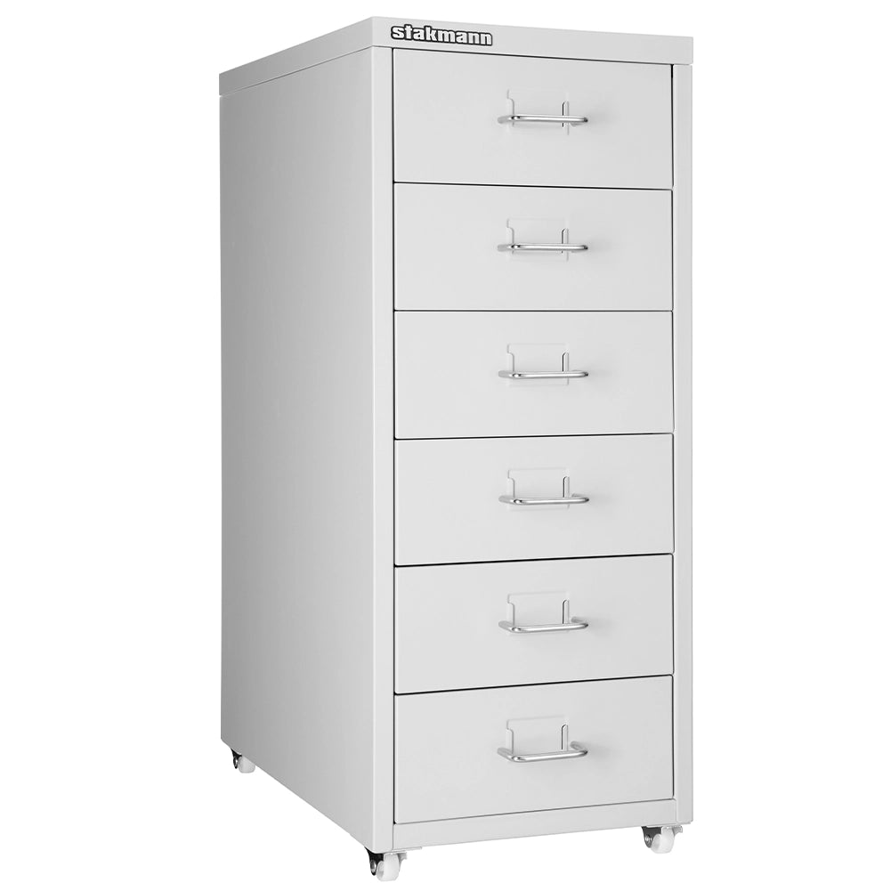 Cassettiera 6 Cassetti e 4 Ruote per Ufficio/Casa in Acciaio Grigio
