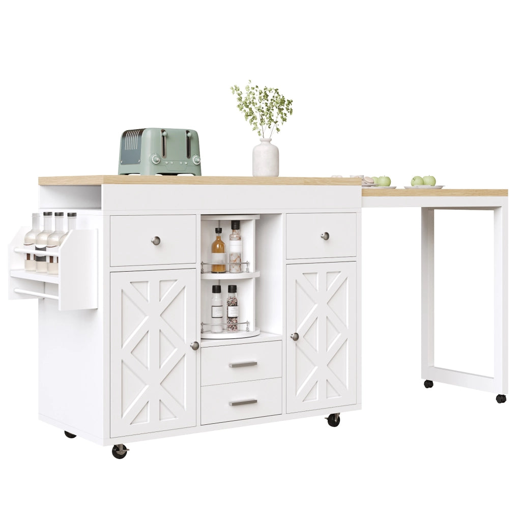 Tavolino da Bar Allungabile con Ruote ¨C MINIMAL ¨C Legno, Ripiano Regolabile, Organizer 360¡ã