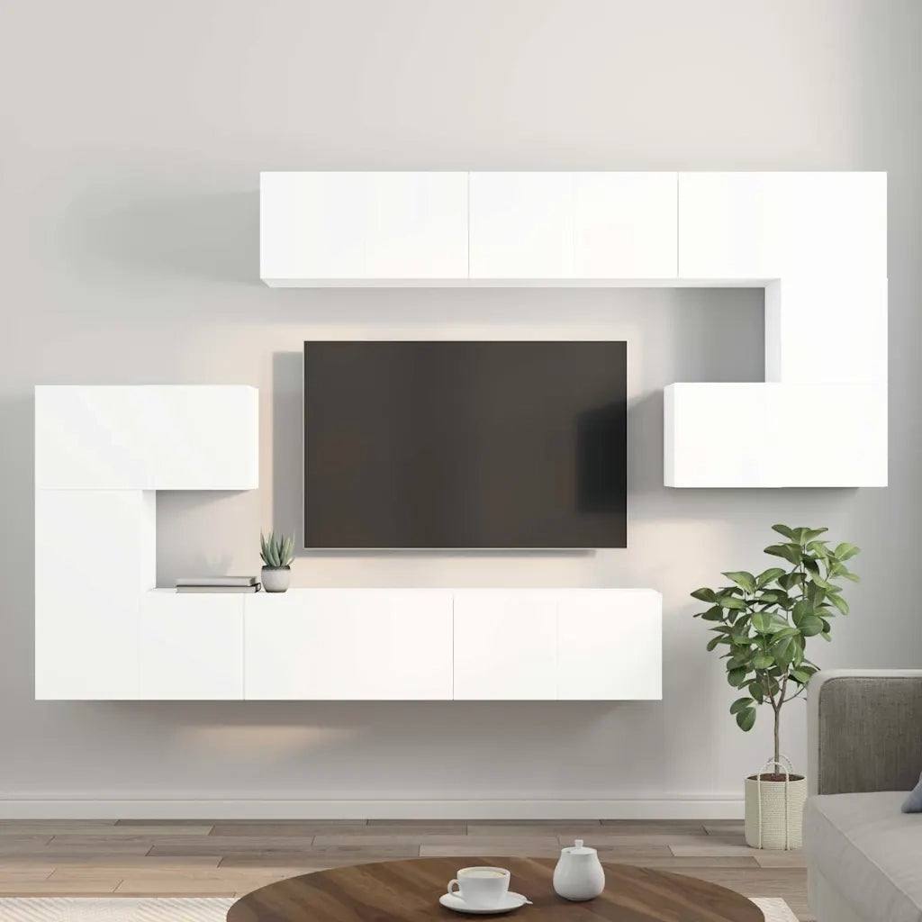 Set Mobili Porta TV 10 pz Bianco in Legno Multistrato 3078724