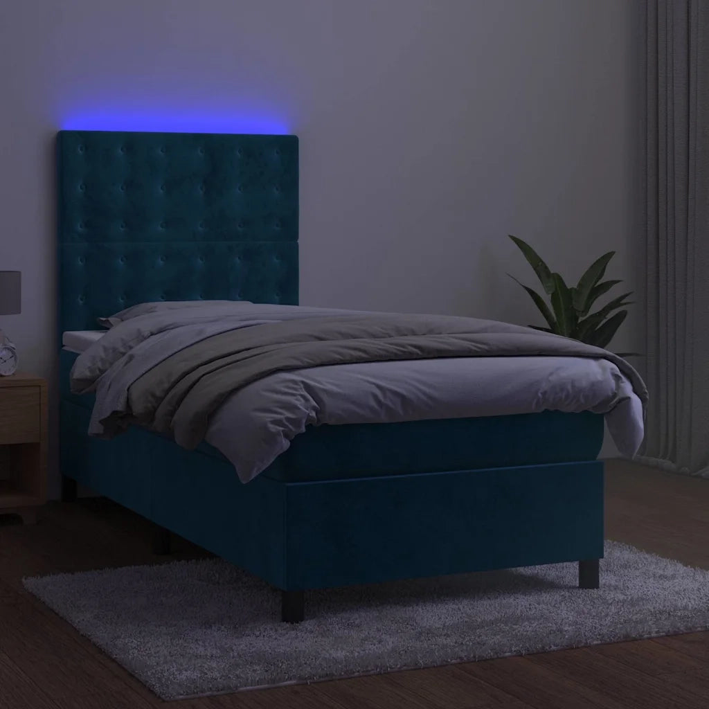 Letto a Molle con Materasso e LED Blu Scuro 100x200 cm 3136351