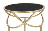 Tavolino Alto in Vetro e Metallo, Ø 40X80 cm, Nero e Oro