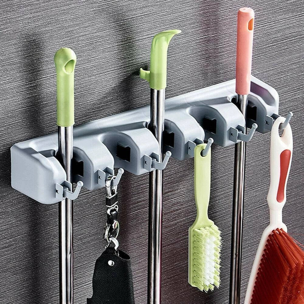 Trade Shop - Porta Scope Da Muro Salva Spazio Supporto 5 Posti 6 Ganci Salvaspazio -