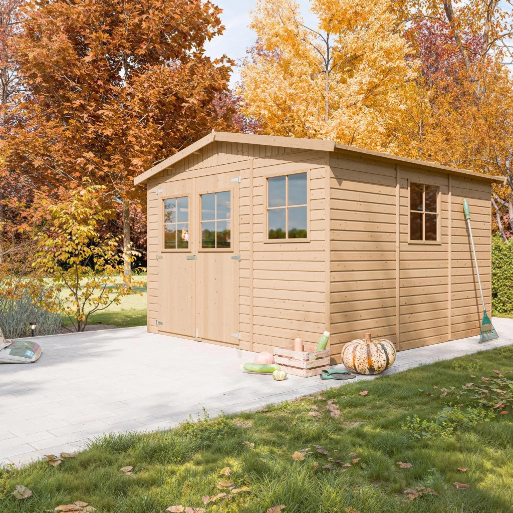 TIMBELA M335+M335G Casa da giardino in legno naturale CON PAVIMENTO IMPREGNATO A226x316x324 cm/9 m²