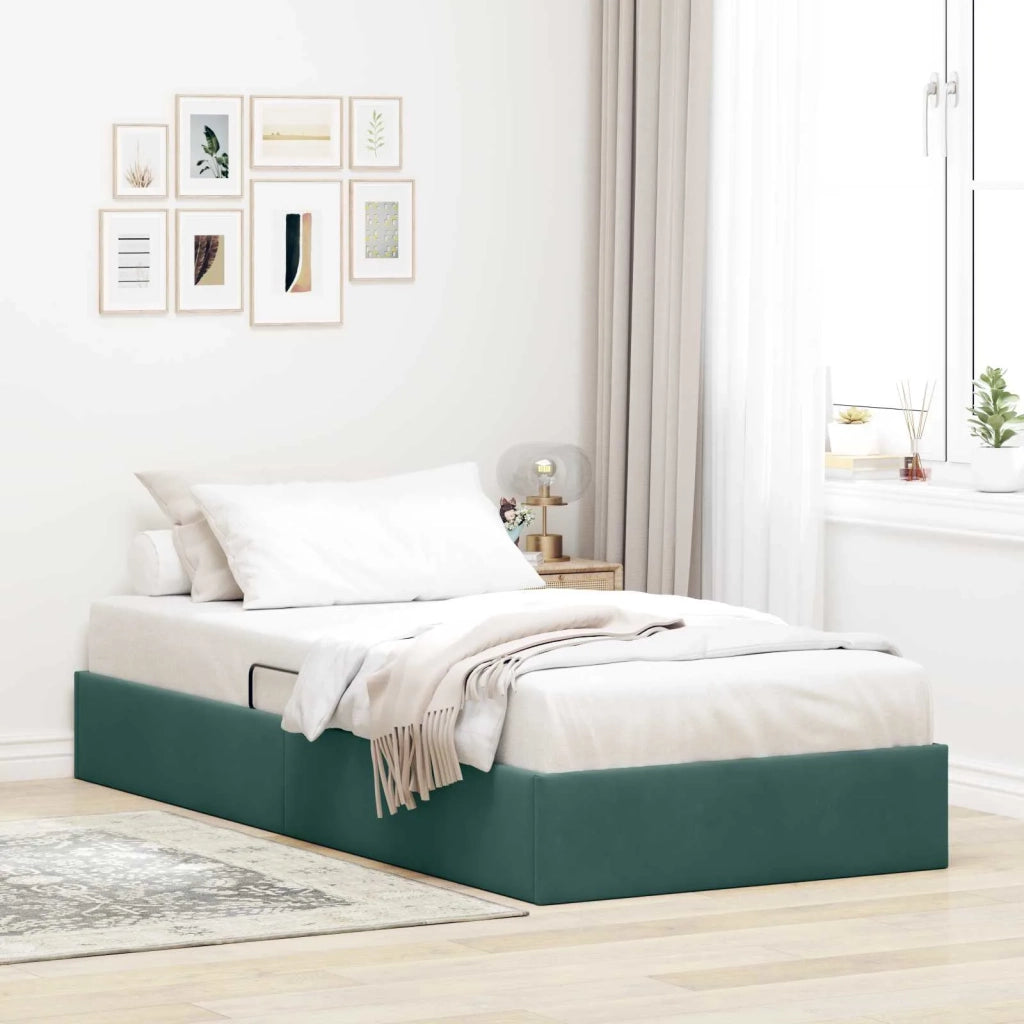 Letto singolo | Letto per adulti | Letto ottomano Verde Scuro 100 x 200 cm Velluto