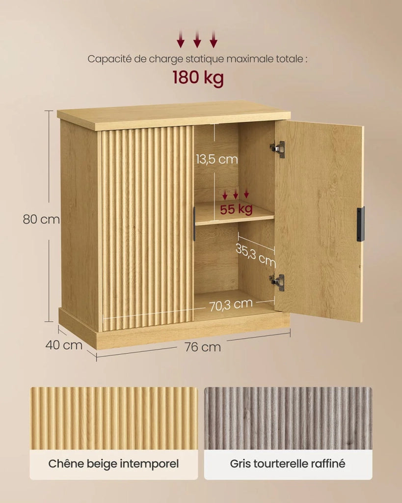 Mobiletto contenitore a buffet con ripiani regolabili 40 x 76 x 80 cm ante scanalate stile di transizione per cucina o sala da pranzo beige 12_0006349