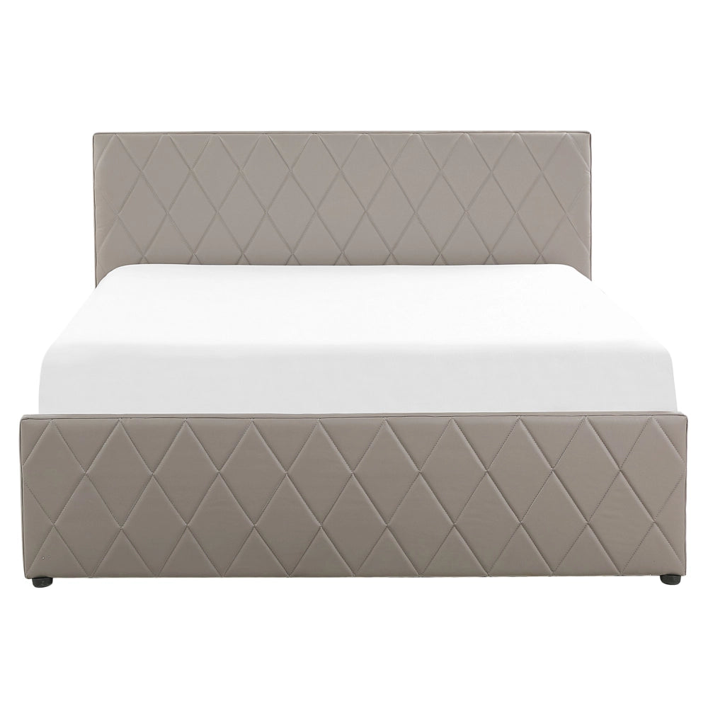 Letto contenitore Tappezzeria in pelle sintetica color talpa 160 x 200 cm con base a doghe Testiera trapuntata a diamante