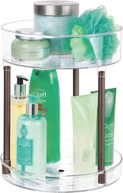 Organizzatore rotante stile per bagno e cucina - soluzione di archiviazione per creme, cosmetici e medicinali con 2 livelli - trasparente/bronzo