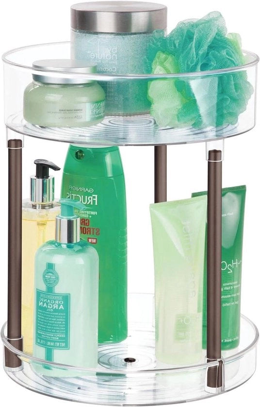 Organizzatore rotante stile per bagno e cucina - soluzione di archiviazione per creme, cosmetici e medicinali con 2 livelli - trasparente/bronzo
