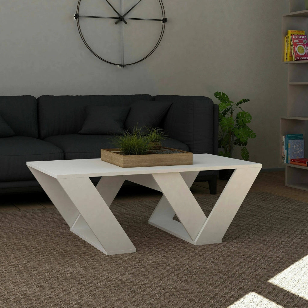 Tavolino da salotto Mercedes, Tavolo basso da caffè, Portariviste per divano, Ripiano da soggiorno, 110x60h40 cm, Bianco
