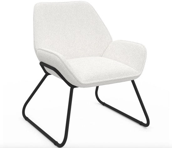 Sedile Curvo Bianco con Piedi in Metallo Nero – Design Moderno – Sedia Lounge Scandinafa – Sedia Accogliente per Salotto, Camera da Letto o Ufficio – Sedia Teddy con Braccioli