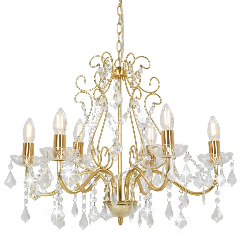 Lampadario rotondo dal design moderno 60 x 44 cm con 6 portalampade E14 illuminazione d'ambiente in metallo dorato 02_0046409