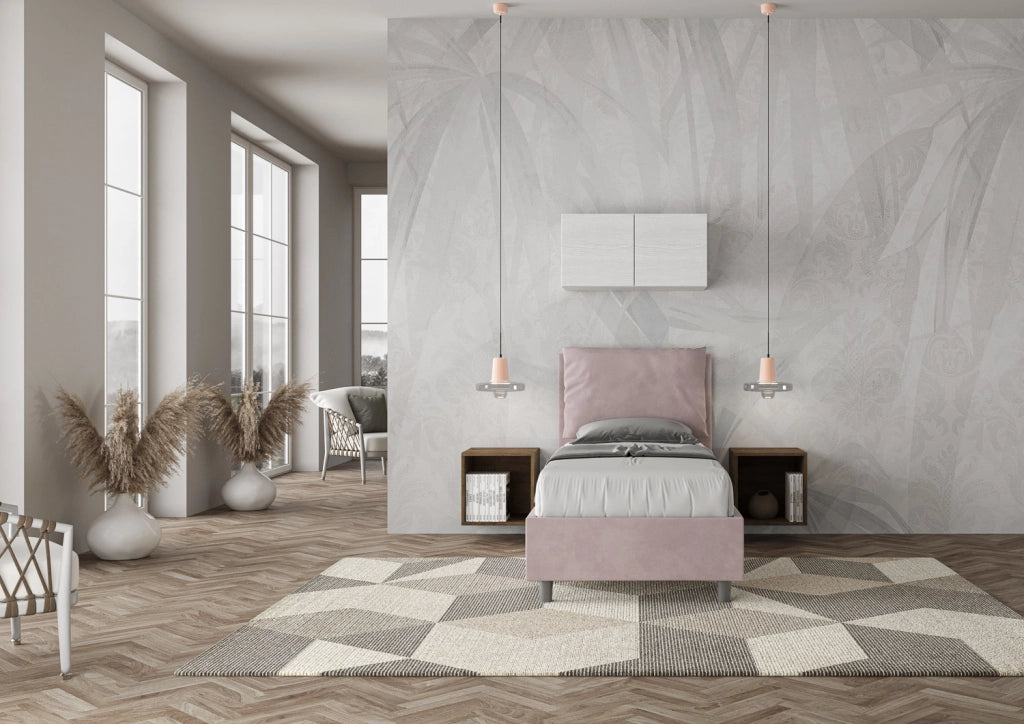 BS COM Letto singolo contenitore imbottito 90x210 microfibra glicine