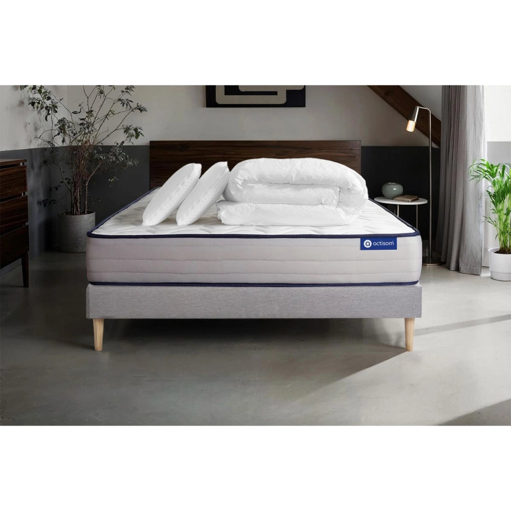 Pacchetto letto completo - Materasso 140x200cm + Box spring con doghe (kit) + 2 cuscini + Piumino - Actilatex Form