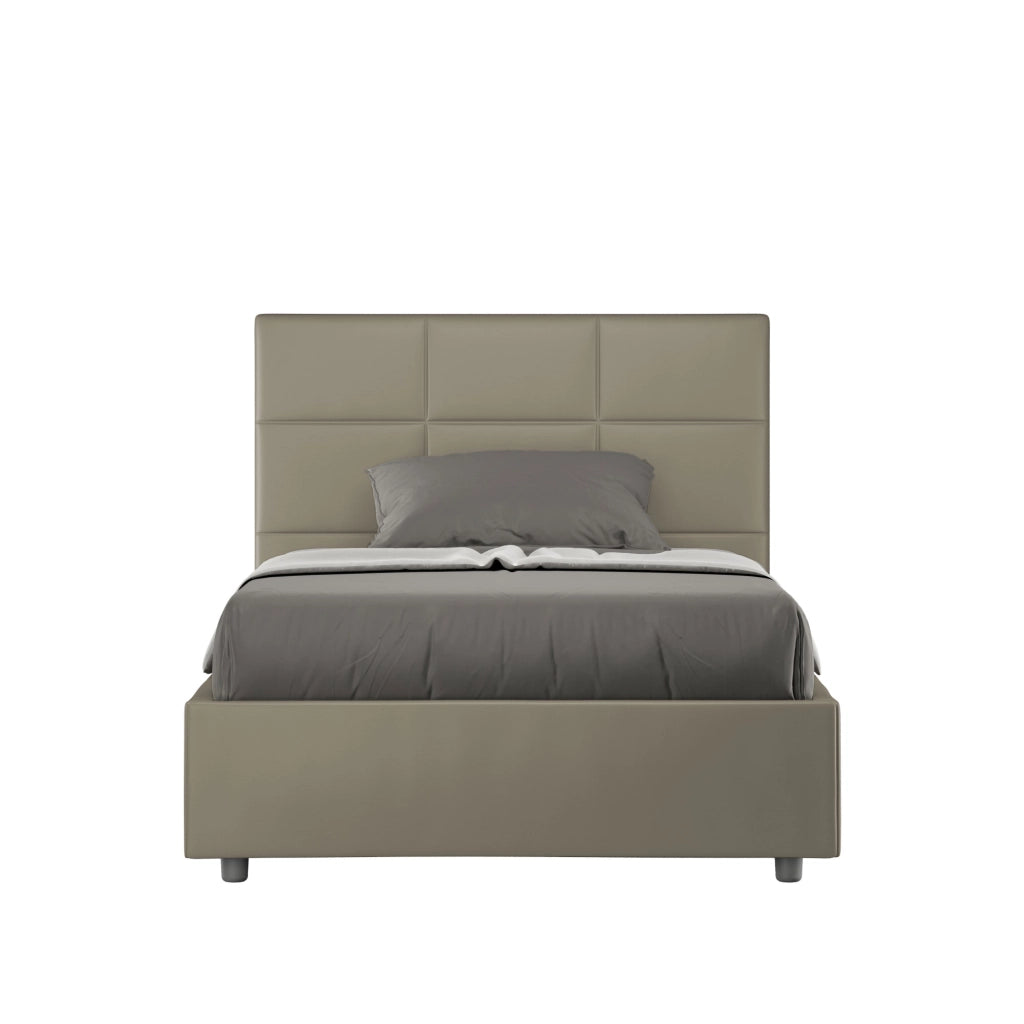 BS COM Letto una piazza e mezza con rete imbottito 130x210 similpelle cappuccino