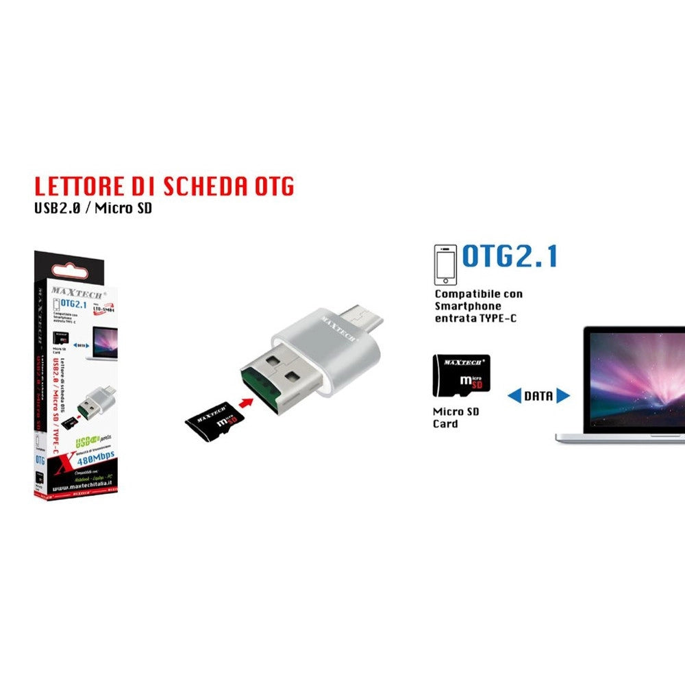 Trade Shop - Lettore Scheda Otg2.1 Usb2.0 Micro Sd Compatibile Entrata Type-c Maxtech Lto-sm04 -