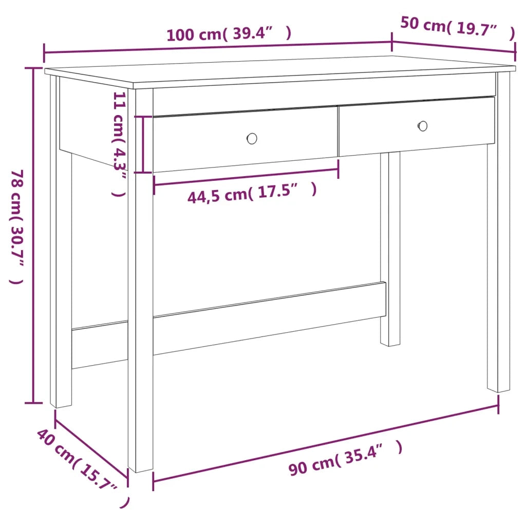 Scrivania | Tavolo da Ufficio con Cassetti 100x50x78 cm in Legno Massello di Pino