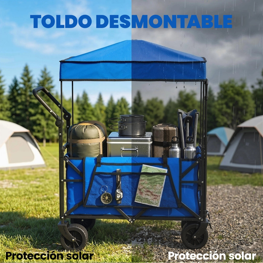 Carrello da Giardino Pleghevole con Ruote ¨C zephmum ¨C 125x59x133 cm Blu