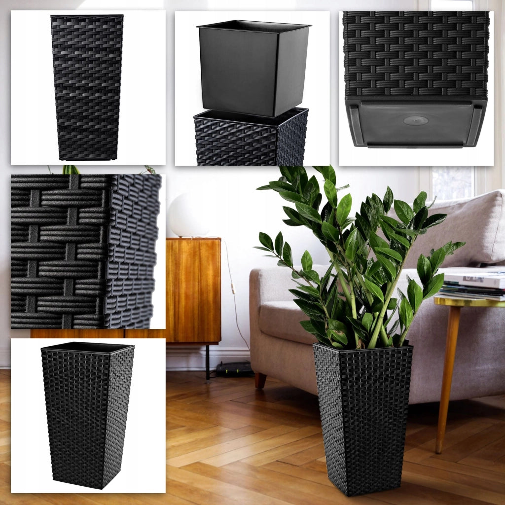 Vaso da giardino KADAX con inserto per fiori, grande e alto, 18x36 cm, nero.