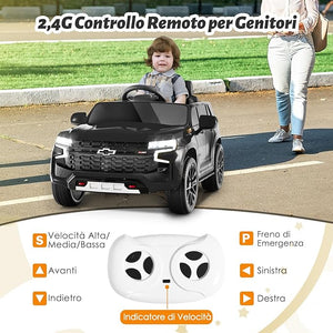 12V Macchina Elettrica per Bambini Chevrolet, SUV Elettrica con Telecomando Luci Luminose e Musica, 3-3,5 km/h, Ideale per Bambini di 3-6 Anni (Nero)