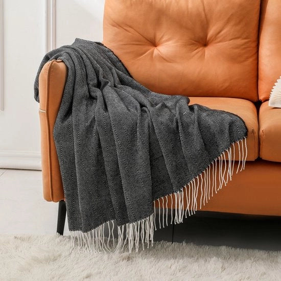 Dipendenti Felpa Decorativa - Deken Leggero - Deken Super Sovracciglia - Con Piume - Per Letto o Sedia, 127 x 152cm - Nero
