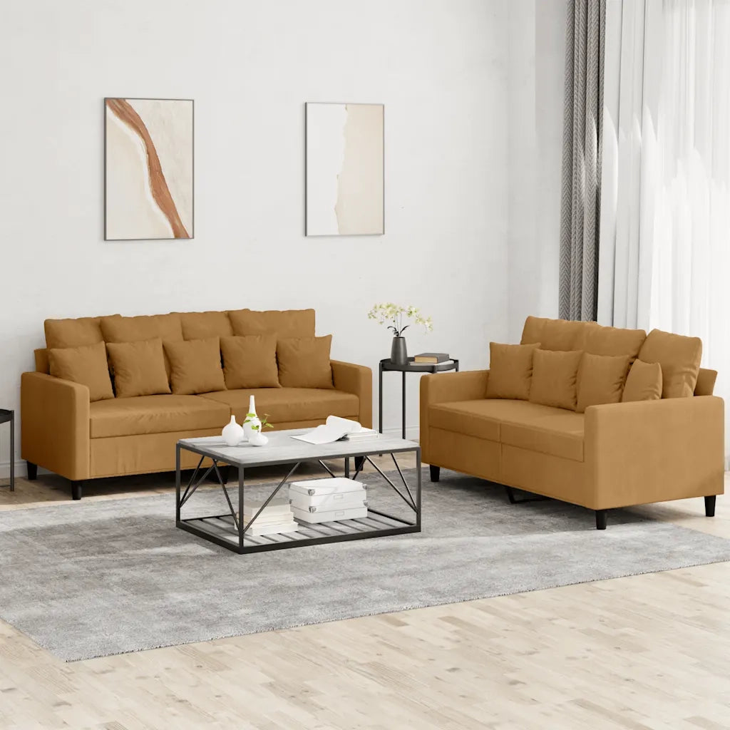 Set di Divani 2 pz con Cuscini Marrone in Velluto 3201707