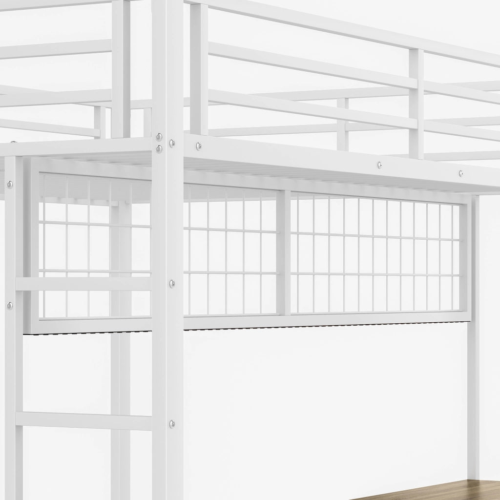 Letto a soppalco matrimoniale 140×200 cm con scrivania; cassetti; ripiani; LED e USB; senza materasso; bianco