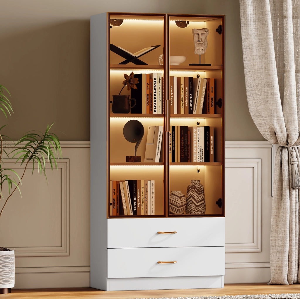 Mobile bagno alto con ante in vetro temperato; bianco; in MDF