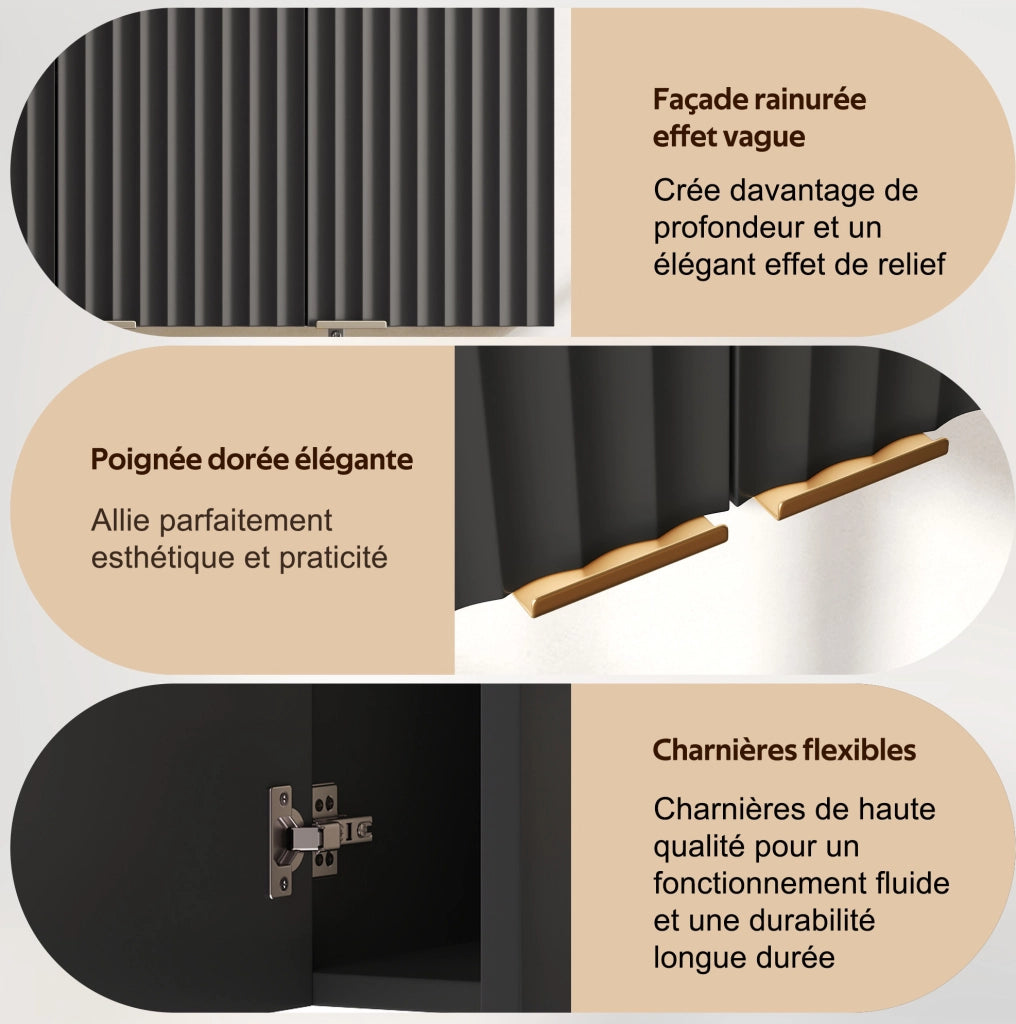 Pensile da parete con 3 ante in MDF; 90 x 29 x 60 cm; nero