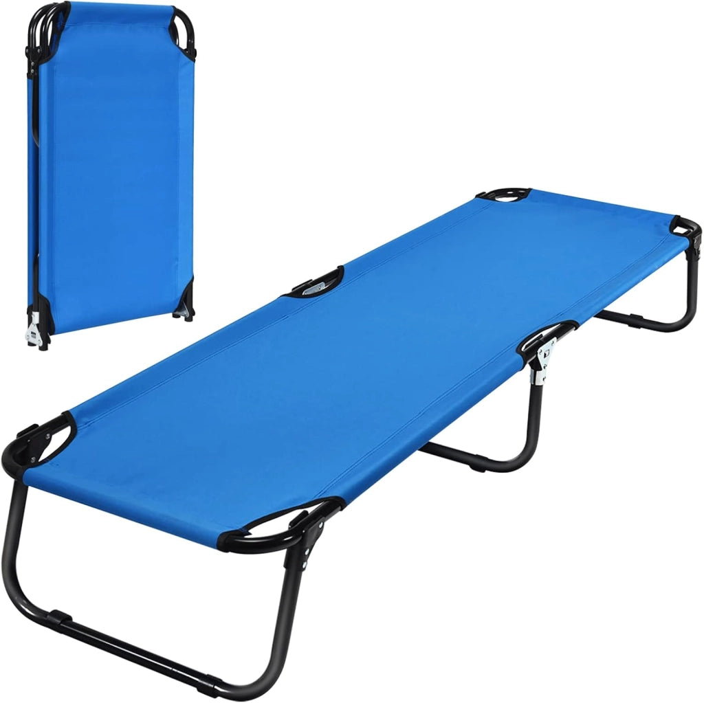 Brandina Campeggio, Letto da Campeggio Pieghevole Portatile con Telaio in Metallo e Piedini Antiscivolo, per Campeggio, Spiaggia, Prato, Ufficio, Blu