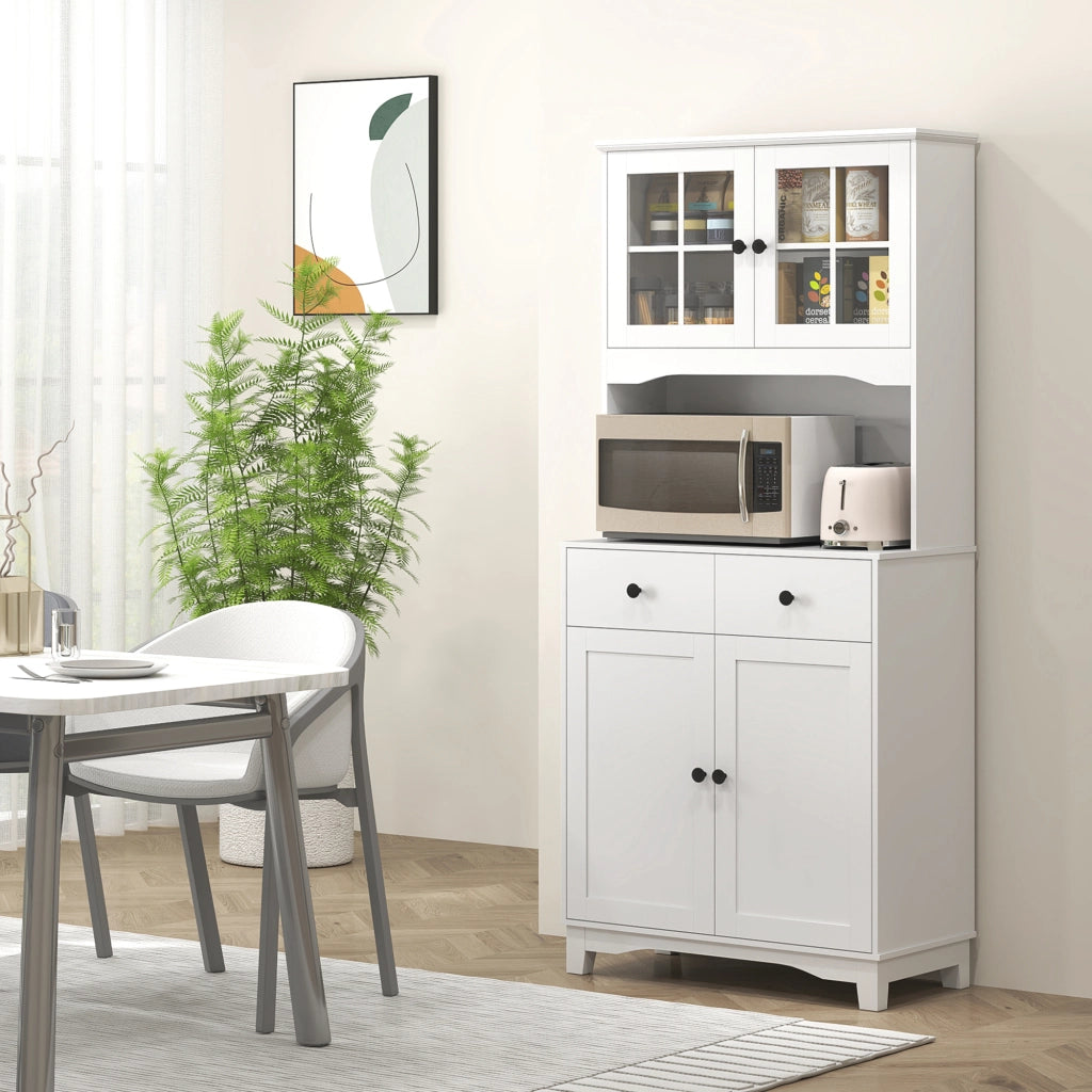 Colonna cucina con 2 ante; 2 cassetti e vano per microonde con ripiani regolabili; 74.5×40×172 cm; bianco