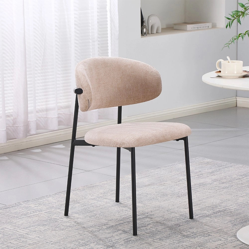 Set 4 Sedia Judit in Tessuto Effetto Teddy beige con Gambe in Metallo Nero