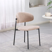 Set 4 Sedia Judit in Tessuto Effetto Teddy beige con Gambe in Metallo Nero