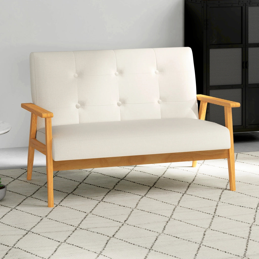 Divano 2 posti ¨C Xylo ¨C tessuto beige con schienale capitonn¨¦ e braccioli imbottiti