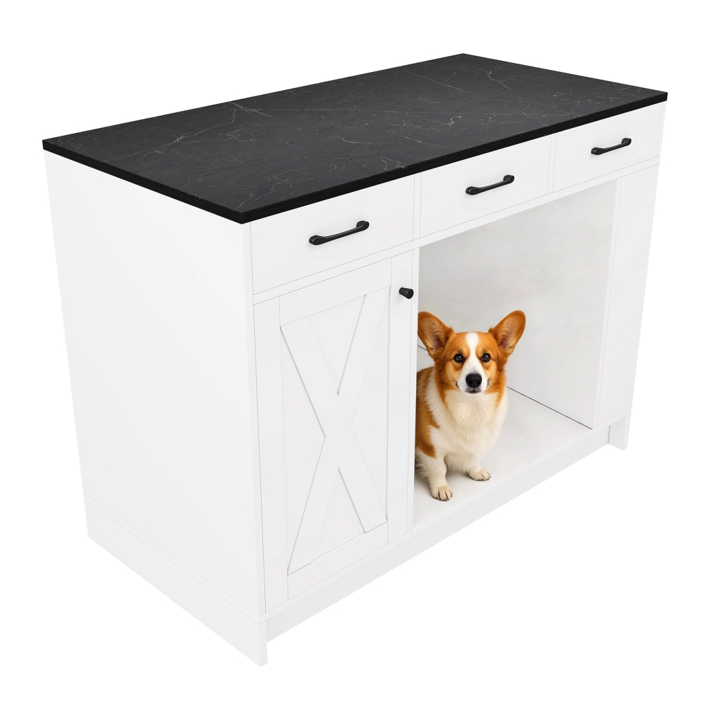 CARRELLO CUCINA 120x60x90 cm Bianco in MDF con area per animali domestici
