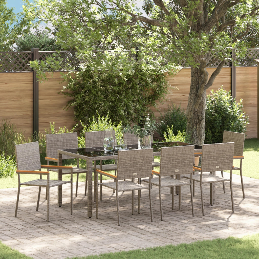 Set da Pranzo da Giardino  9 Pezzi Grigio in Polyrattan