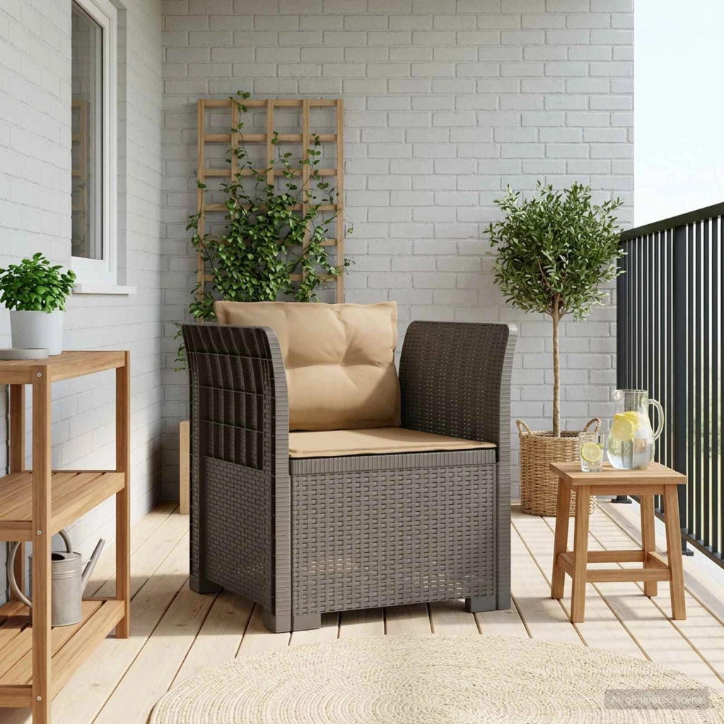 Poltrona a 1 Posto con Cuscini Aspetto Rattan PP Grigio Chiaro 8011882