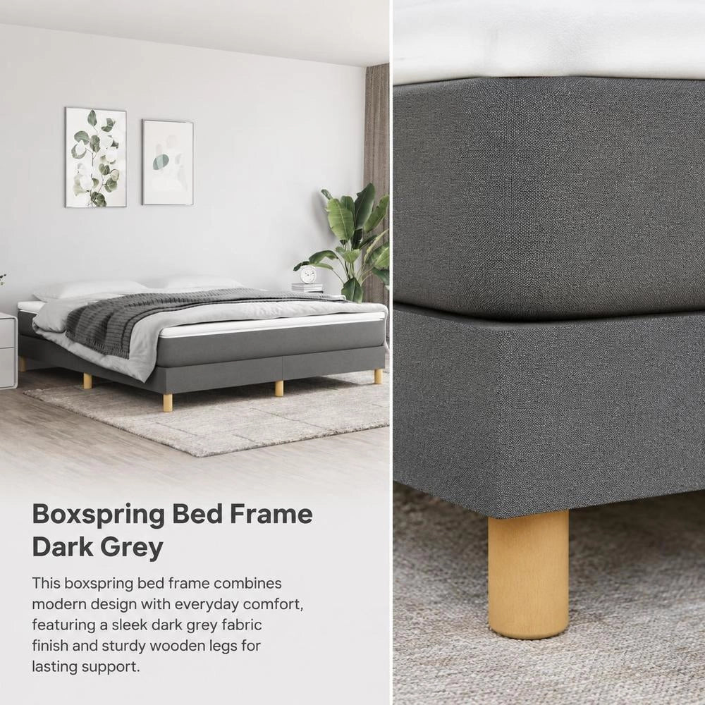 Box Spring Bed Frame, Dark Grey, 160x200 Cm, Fabric