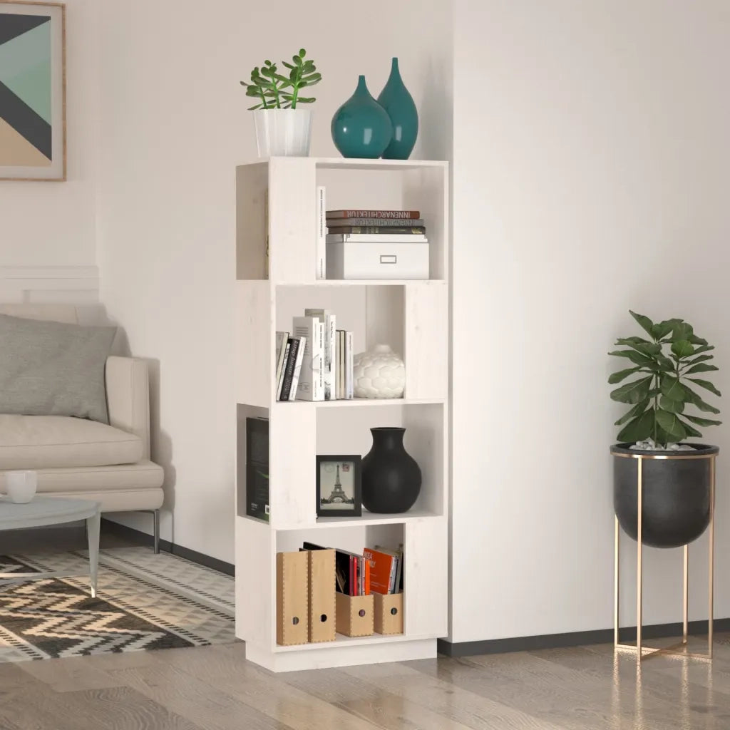 Libreria Divisorio-Scaffale per Libri-Mobile di Stoccaggio Bianco 51x25x132 cm Legno Massello di Pino