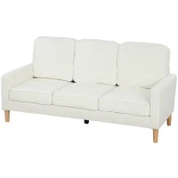 Divano a 3 posti con Cuscini, Rivestito in tessuto, 185x79x82 cm, Bianco crema