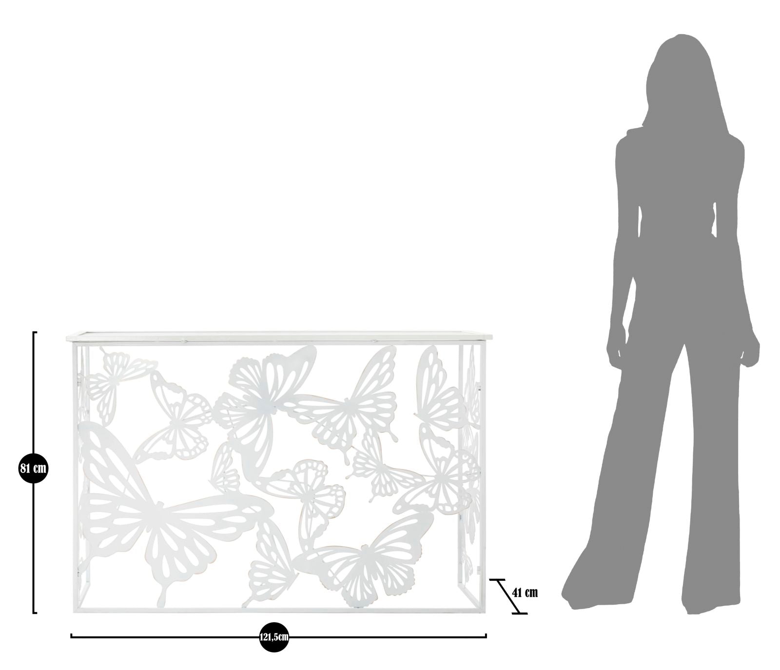 Console Bianco Butterfly 121,5x41x81 cm in Ferro MDF e Specchio Bianco e Oro