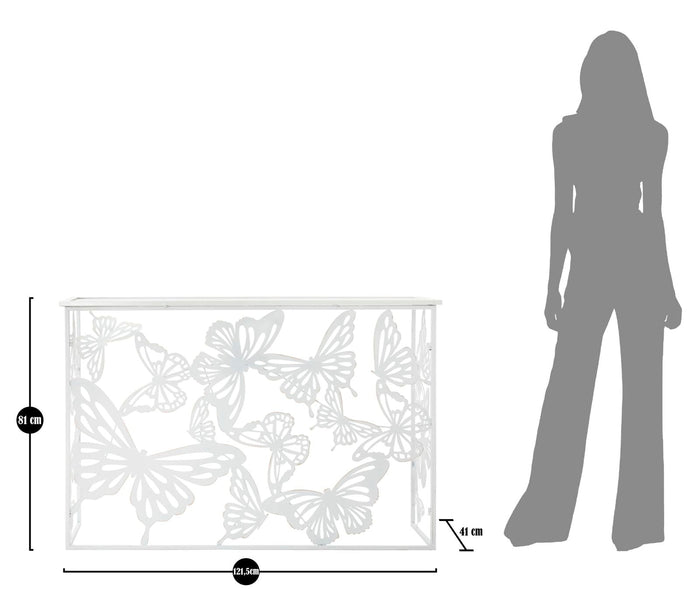 Console Bianco Butterfly 121,5x41x81 cm in Ferro MDF e Specchio Bianco e Oro
