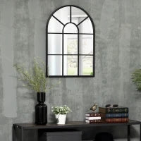 Specchio Moderno a Parete e a forma di Arco 70x50 cm per Camera da Letto e Soggiorno, in Metallo Nero e Vetro