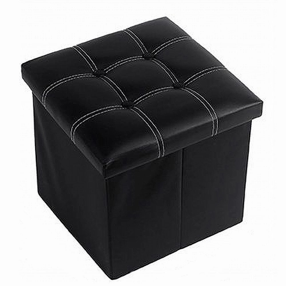 Trade Shop - Pouff Puff Pouf Contenitore Imbottito Portaoggetti Seduta Nero 38x38x35 Cm 79429 -