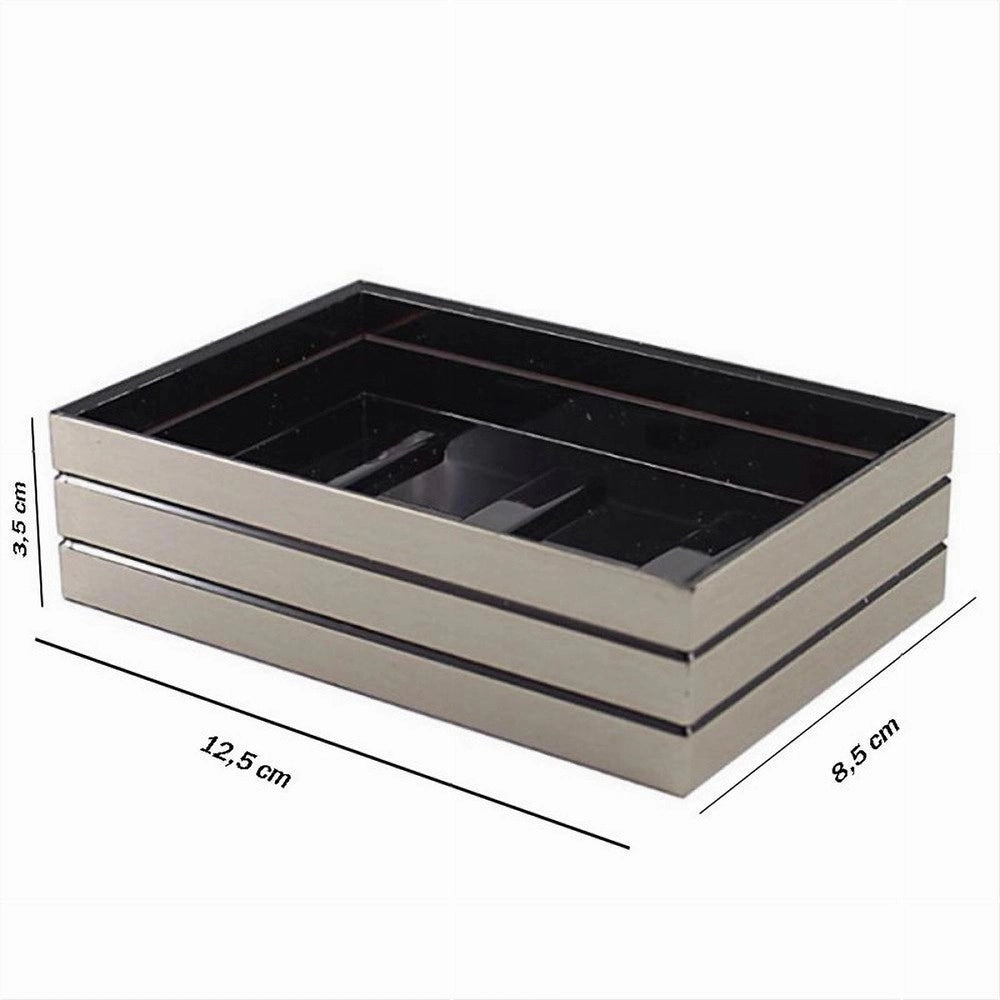 Trade Shop - Piattino Porta Sapone Saponetta Argento A Righe Stile Moderno Arredo Bagno 10391 -