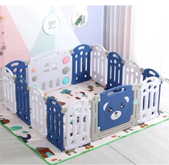 Casa Bambino - Incluso Telaio di Gioco - Ripiegabile in Breve Tempo - 12 x 2 Pannelli - Porta di Sicurezza - Pannello di Gioco - 149x156 cm - Box di Gioco per Bambini - Box di Culla