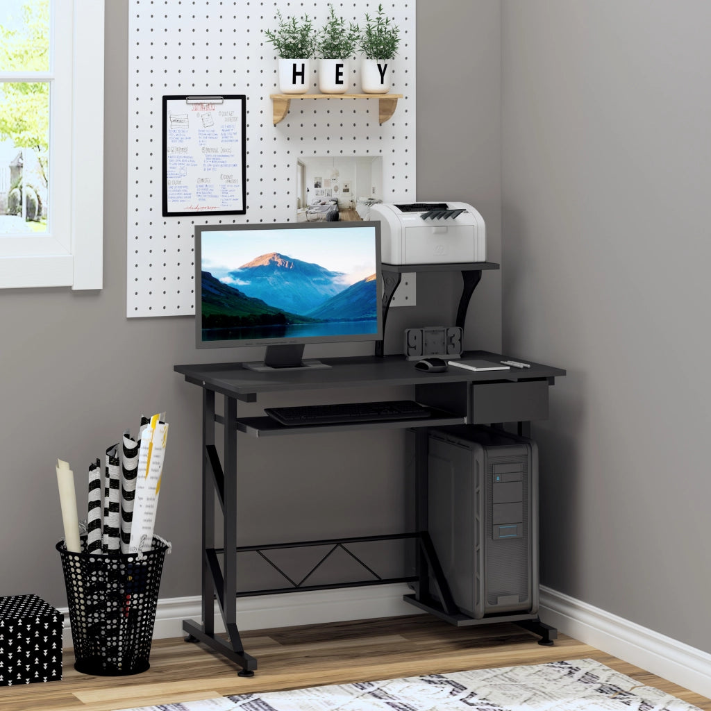 Scrivania per Computer con Cassetto e Tastiera ¨C Zephmum ¨C Nero 90x50x100 cm